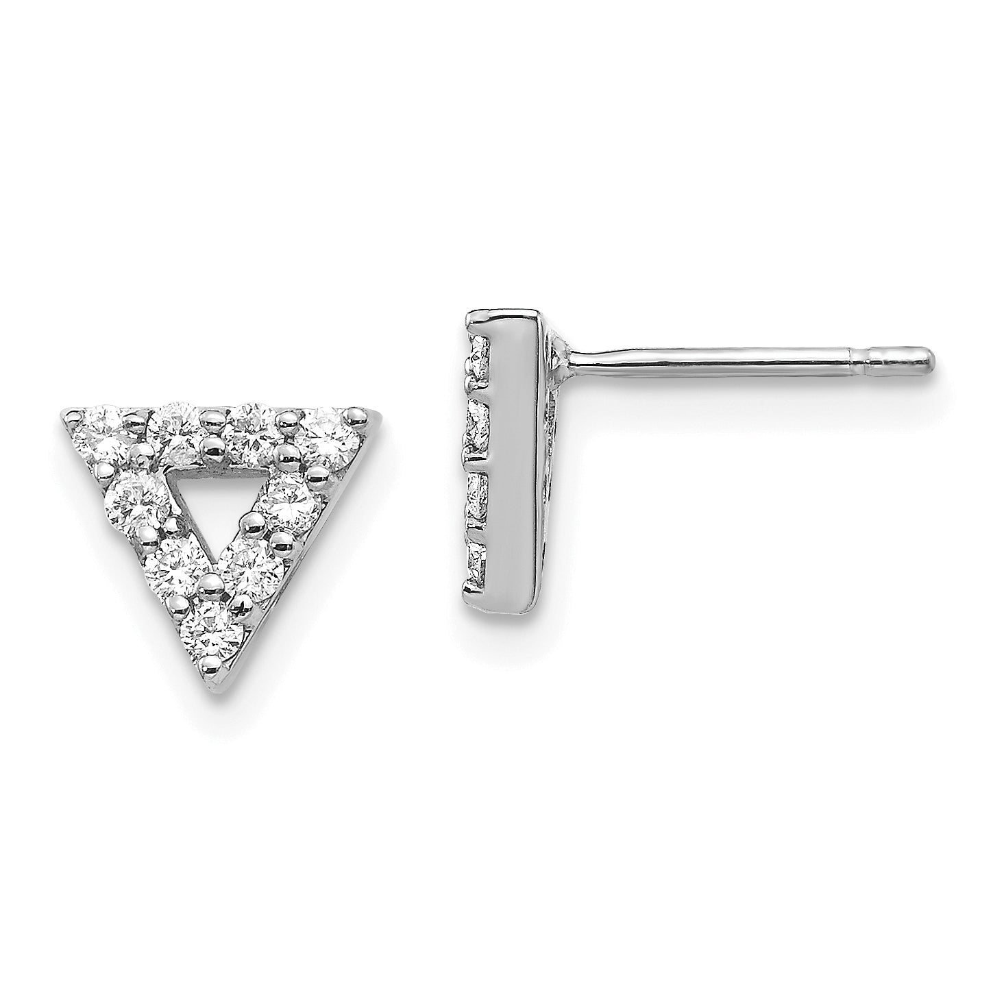 14k White Gold Diamond Triangle Open Earrings