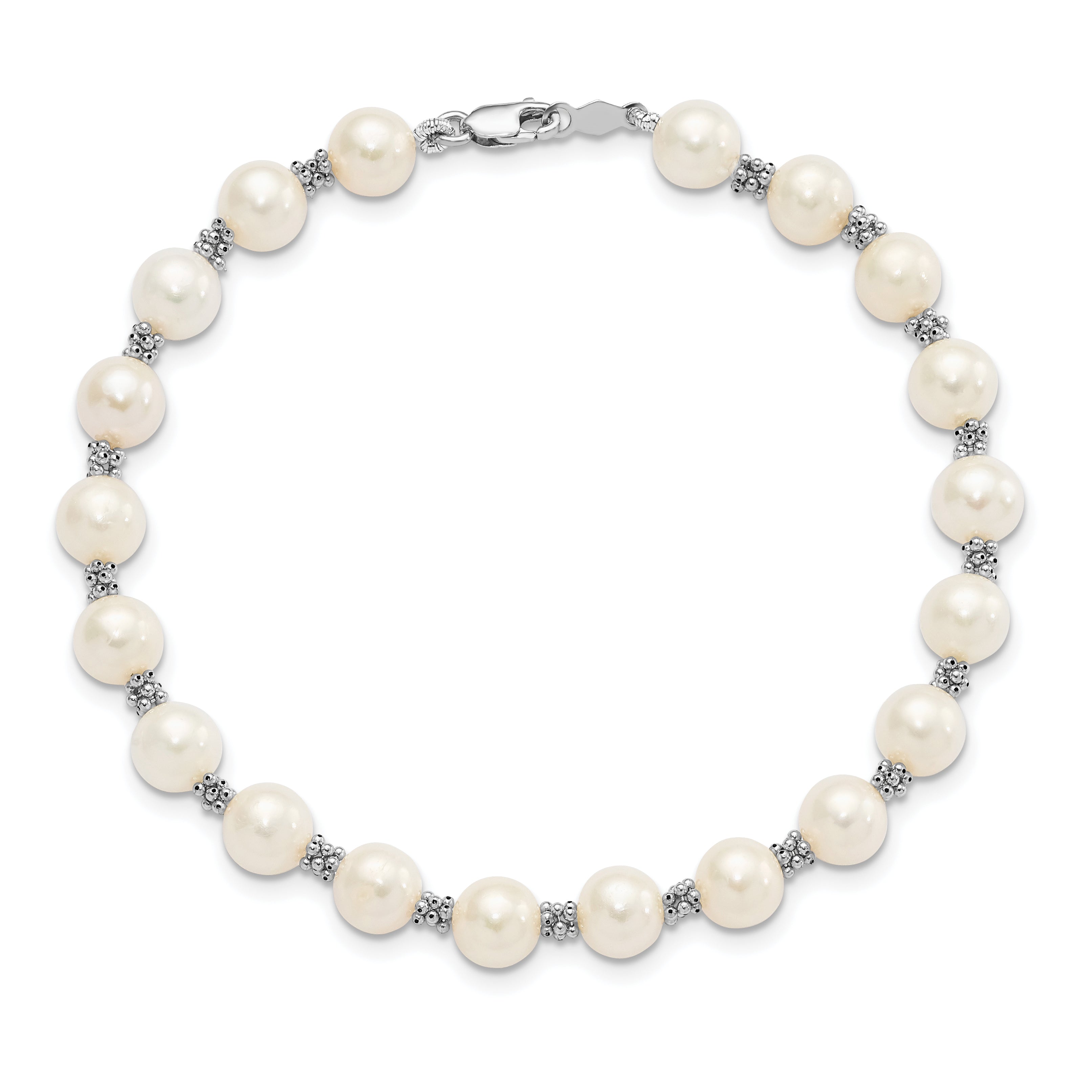 14k White Gold 6-7mm White Semi-round Freshwater Cultured Pearl Bracelet