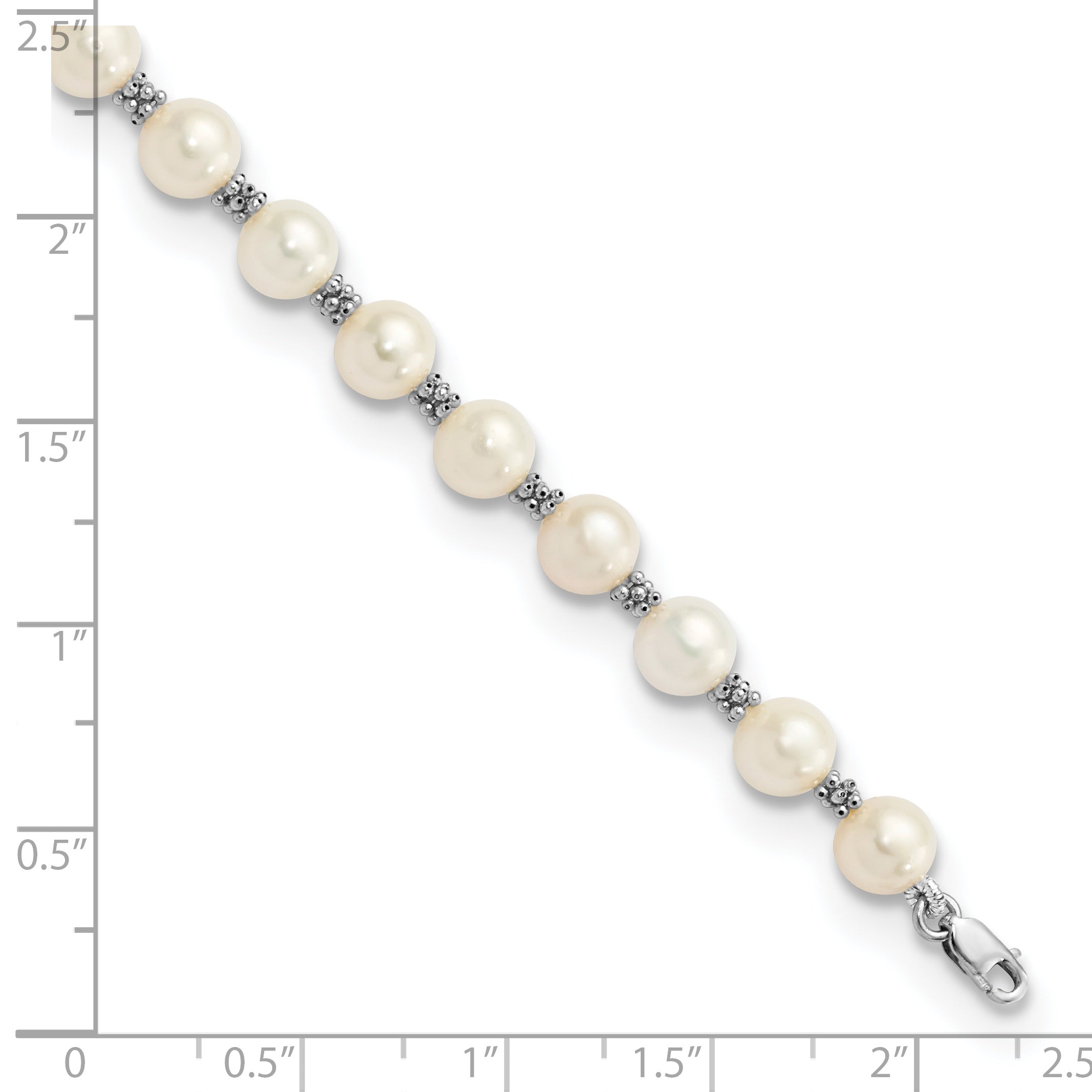 14k White Gold 6-7mm White Semi-round Freshwater Cultured Pearl Bracelet