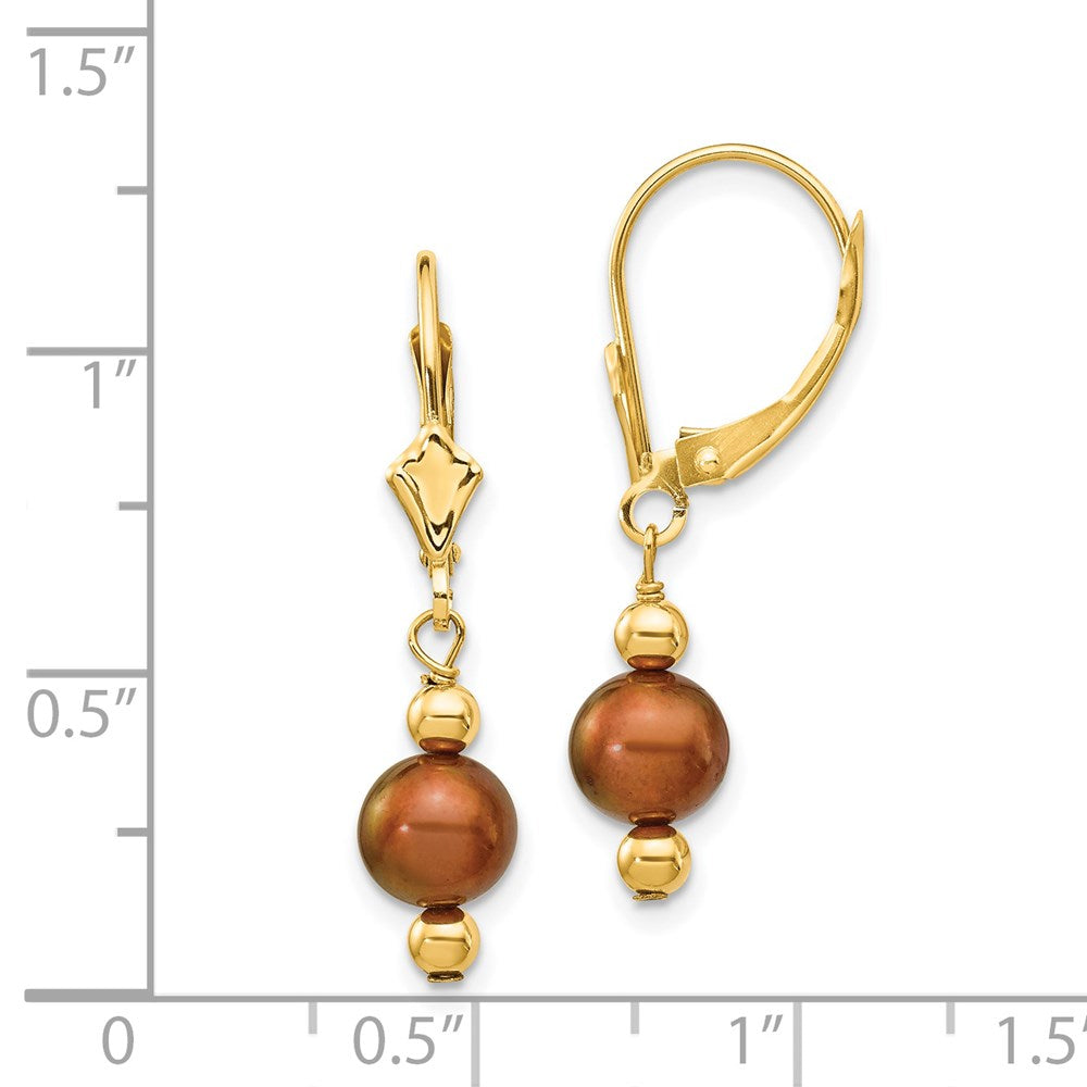 14K 5-6mm Semi-round Brown FW Cultured Pearl Leverback Earrings