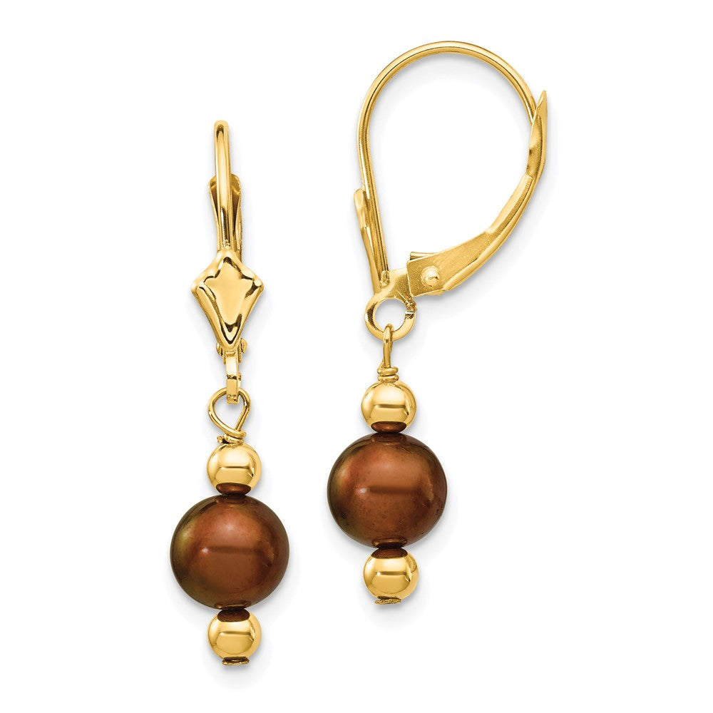 14K 5-6mm Semi-round Brown FW Cultured Pearl Leverback Earrings