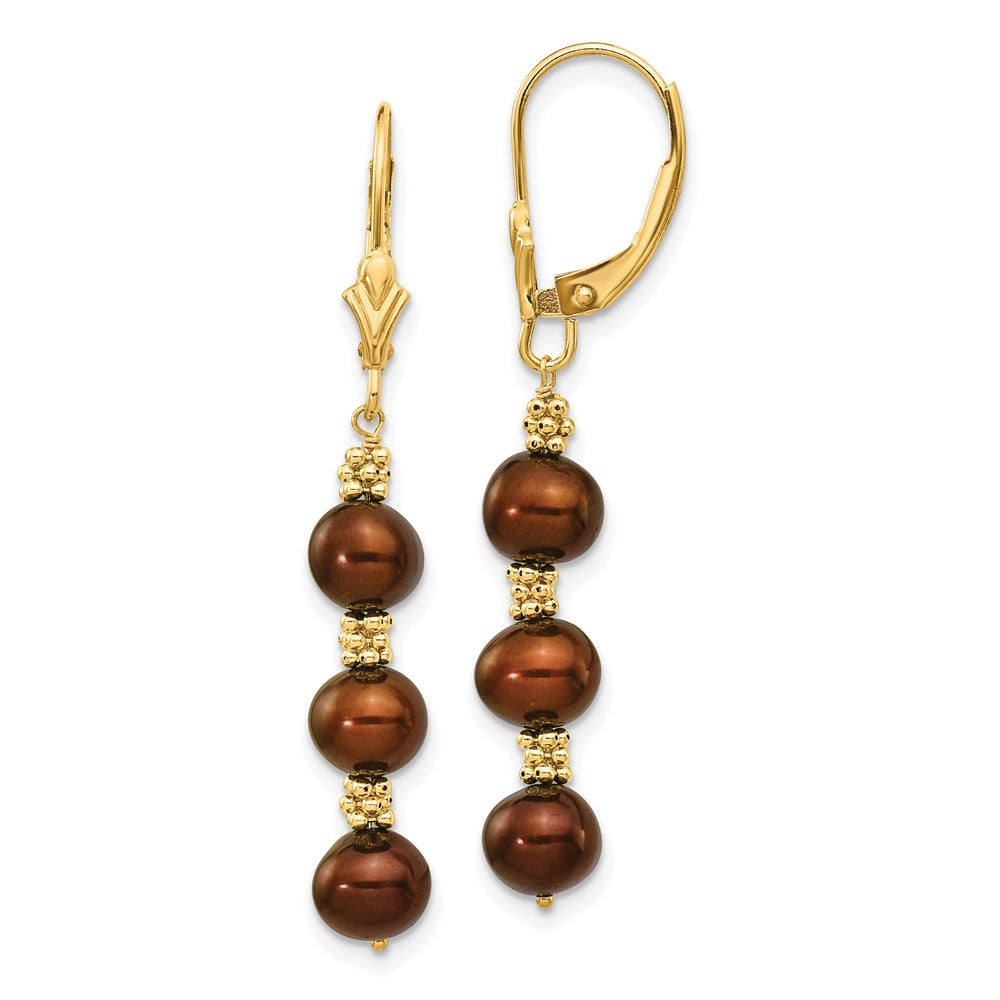 14K 5-6mm Brown Semi-round FW Cultured Pearl Leverback Earrings
