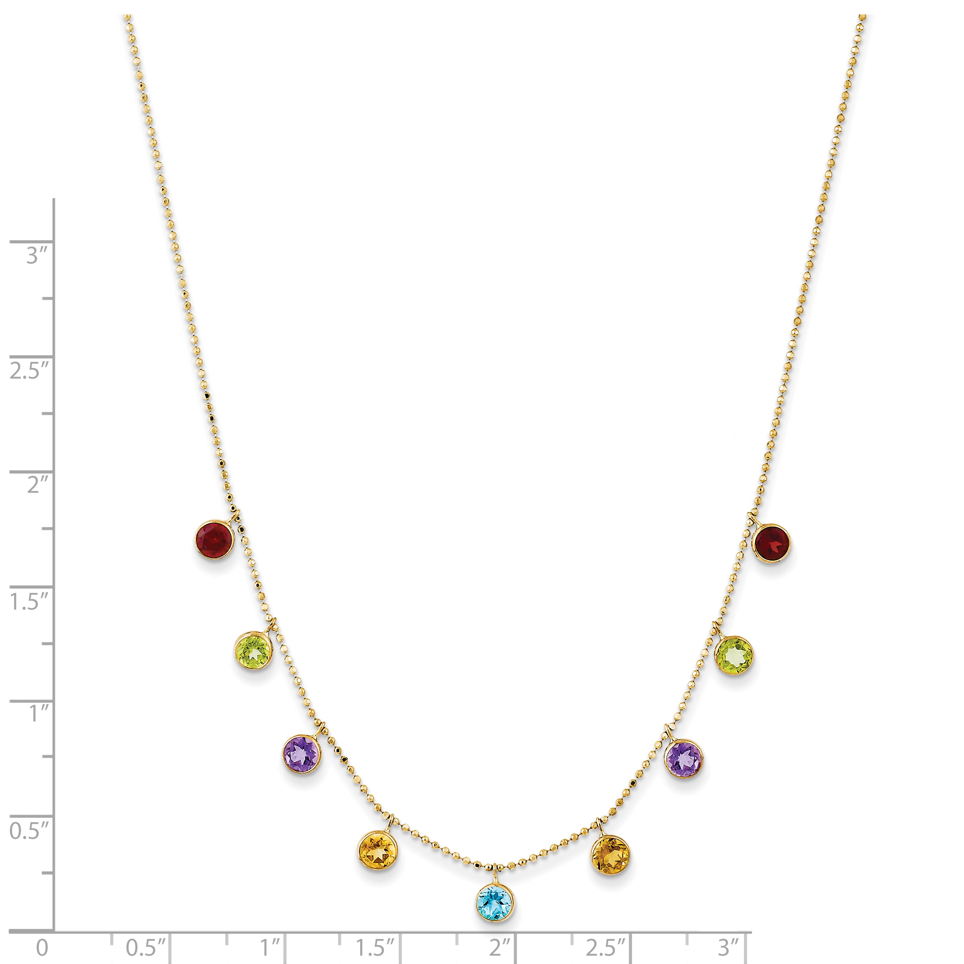 14K Multi-color Gemstone Necklace 16 w/ 2in ext.