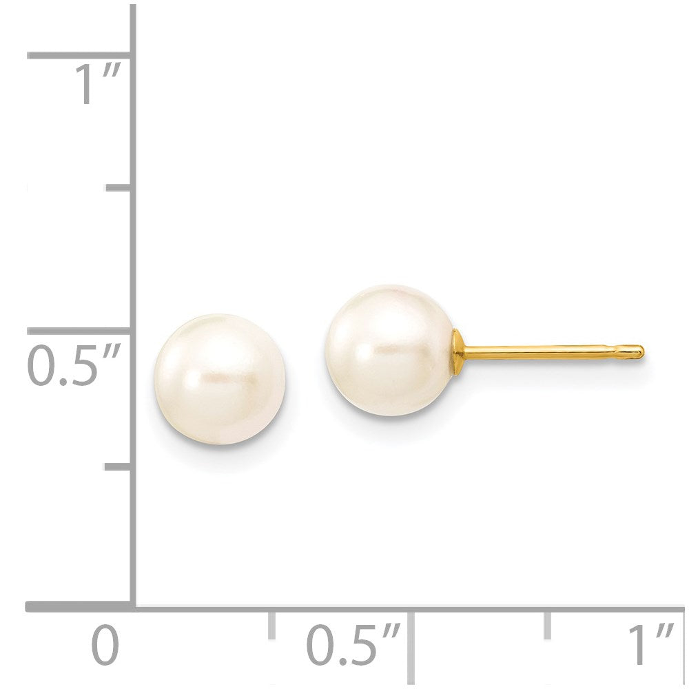 14k 6-7mm Round White Saltwater Akoya Cultured Pearl Stud Post Earrings