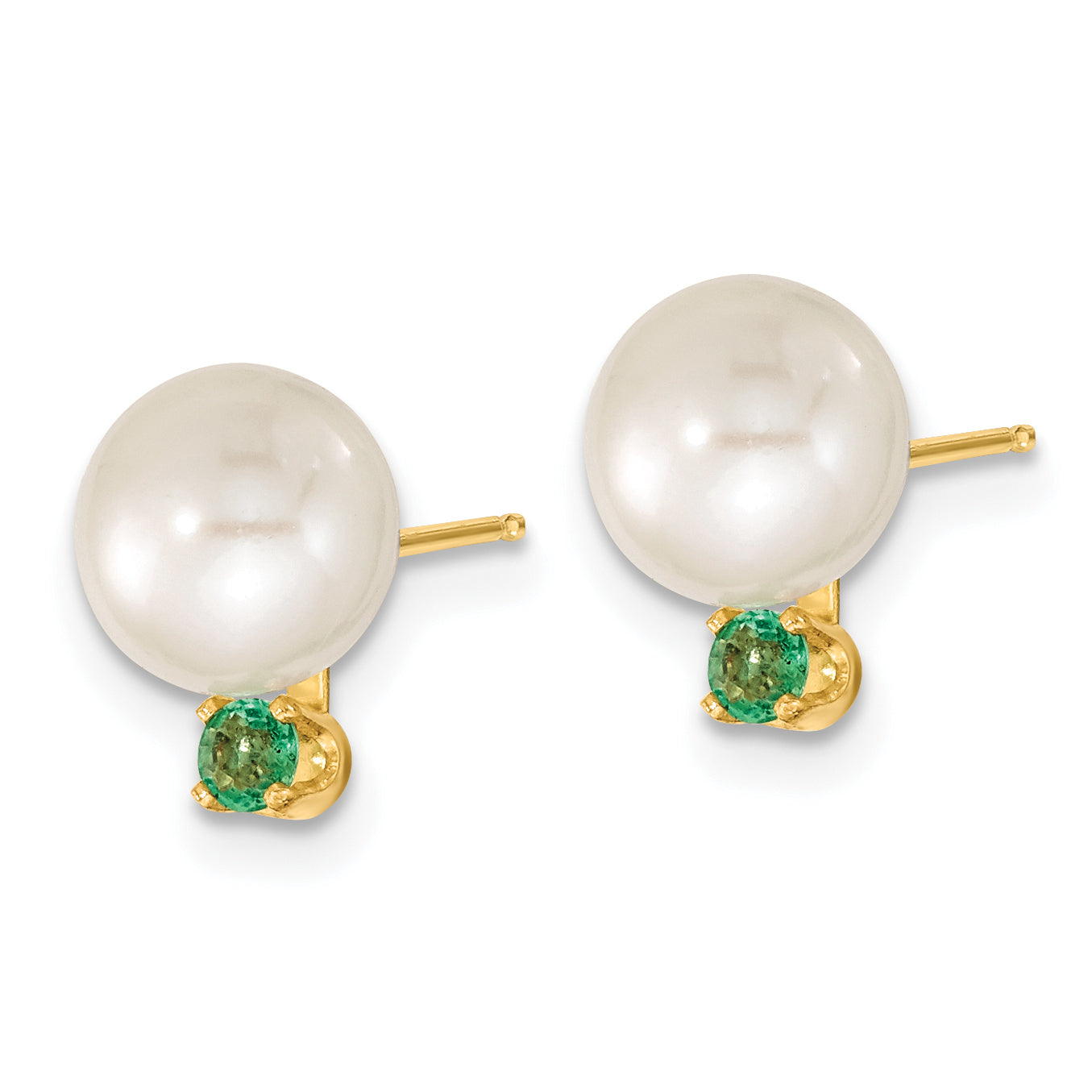 14k 7-8mm White Round Freshwater Cultured Pearl and .21EM Emerald Post Earrings and Pendant Set