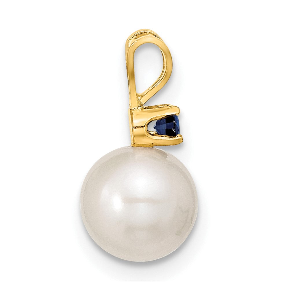 14k 7-8mm White FW Cultured Pearl & Sapphire Stud Ear & Pendant