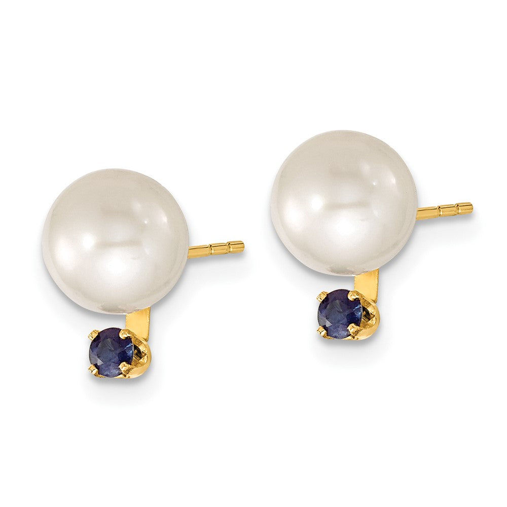 14k 7-8mm White FW Cultured Pearl & Sapphire Stud Ear & Pendant