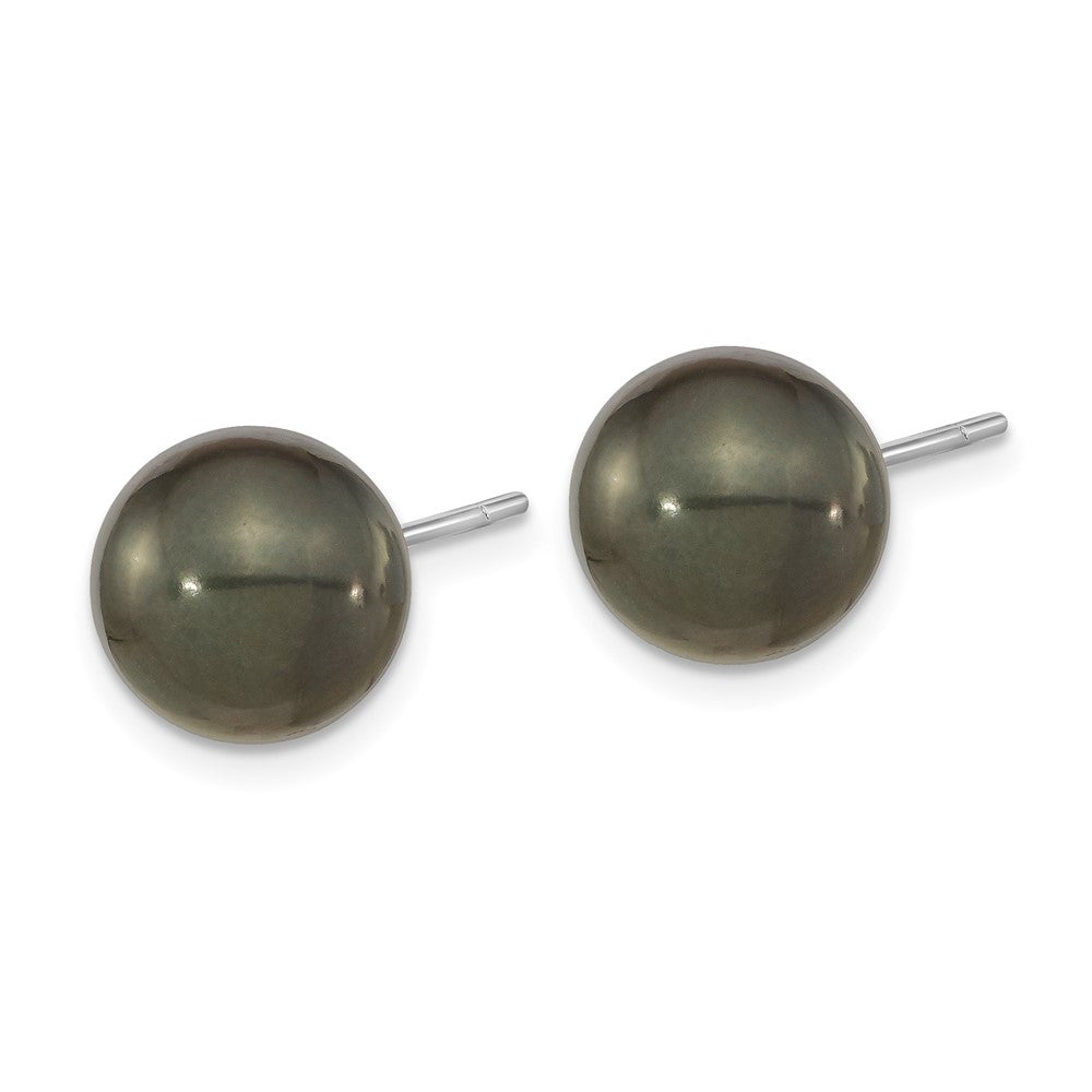 14k WG 10-11mm Black Round Saltwater Cultured Tahitian Pearl Post Earrings
