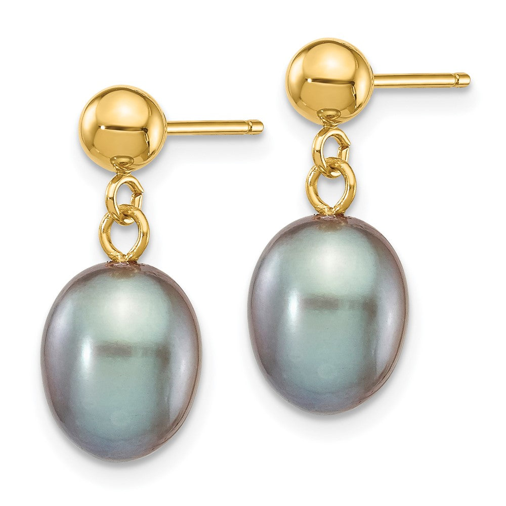 14k 7-8mm Grey Rice Freshwater Cultured Pearl Dangle Post Earrings