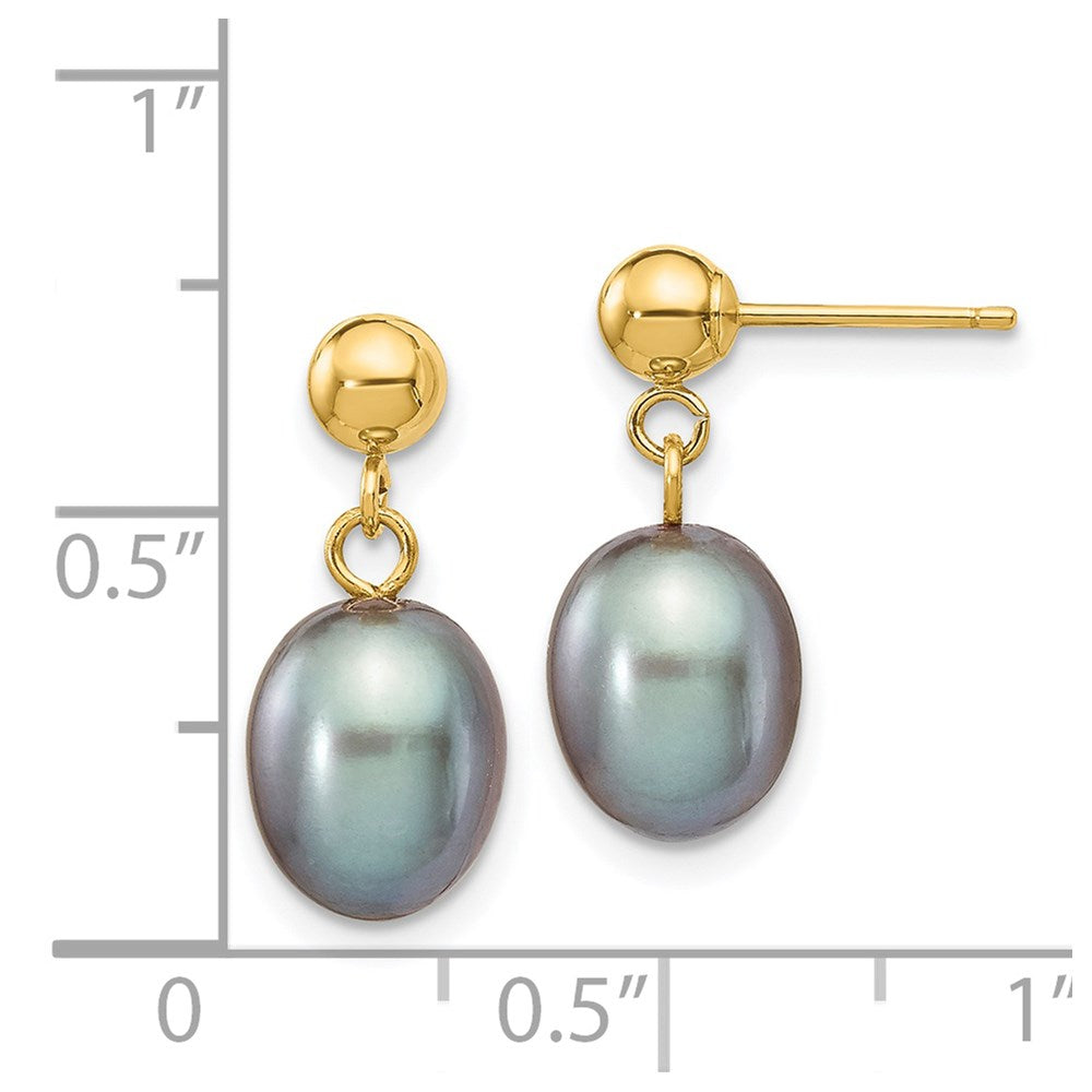 14k 7-8mm Grey Rice Freshwater Cultured Pearl Dangle Post Earrings