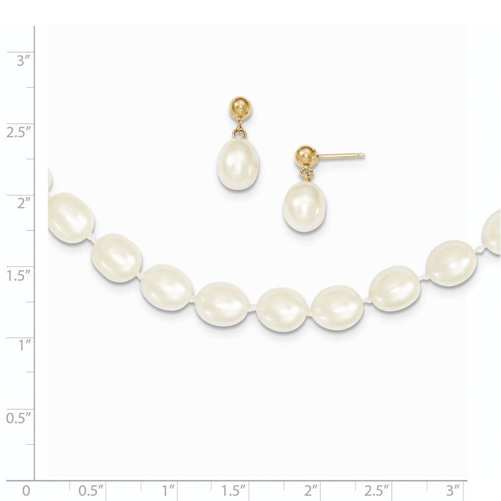 14k 7-8mm Semi-round FW Cultured Pearl 18 in. Necklace & Post Earring Set