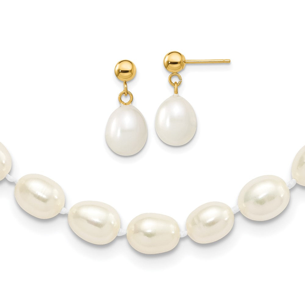 14k 7-8mm Semi-round FW Cultured Pearl 18 in. Necklace & Post Earring Set