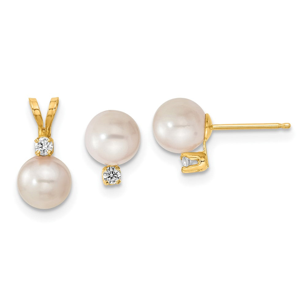 14K 6-7mm Saltwater Akoya Cultured Pearl & Dia. Earrings & Pendant Set