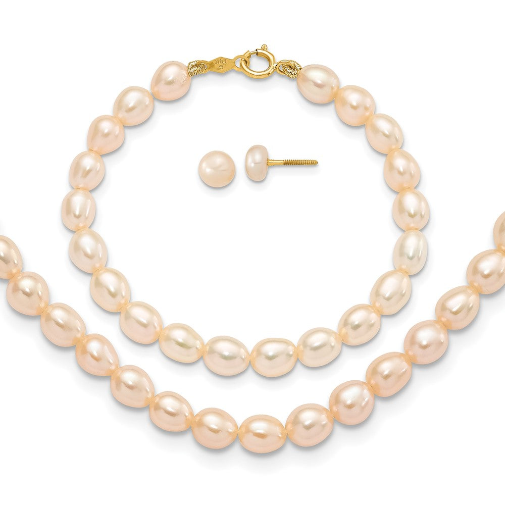 14k Pink FW Cultured Pearl 12 Necklace, 5 Bracelet & Earring Set