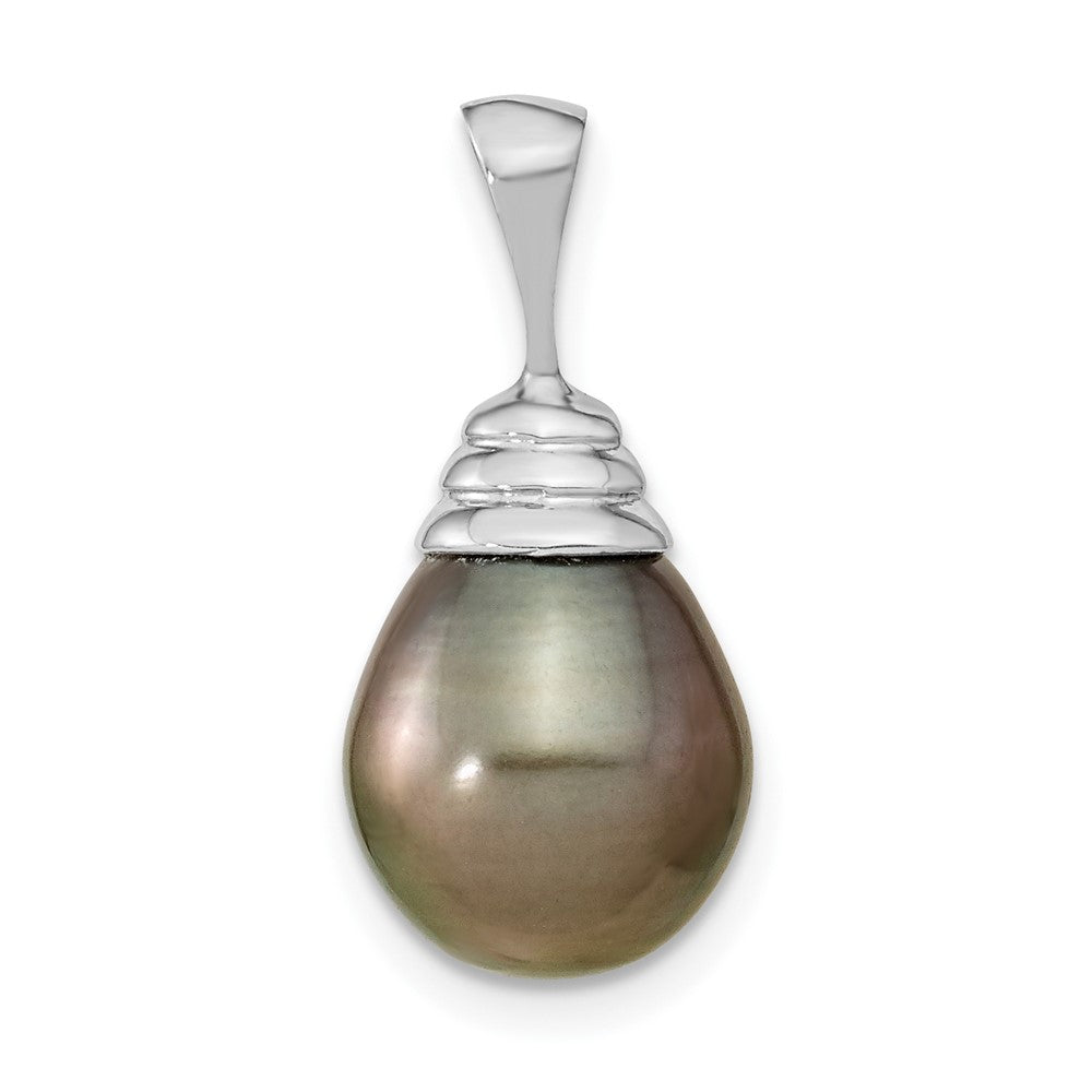 14k White Gold 10-11mm Teardrop Saltwater Cultured Tahitian Pearl Pendant