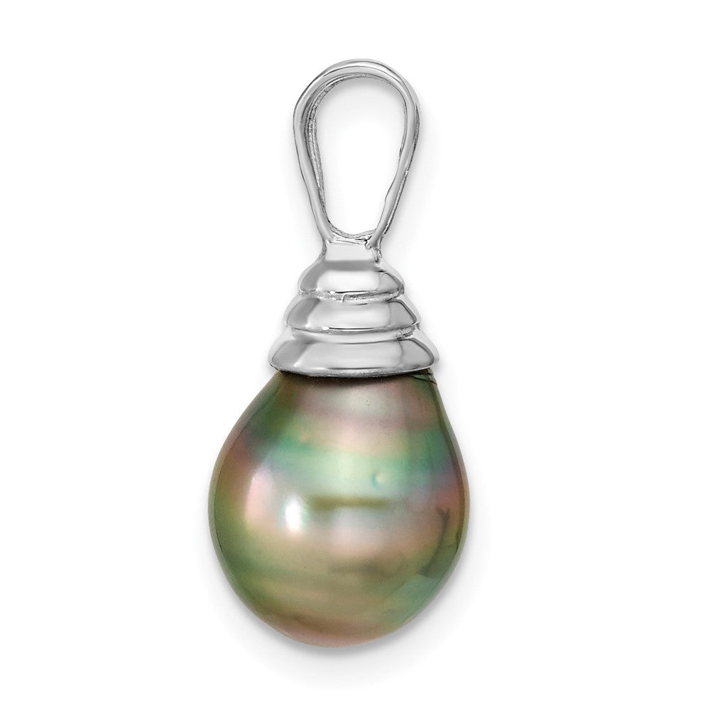 14k White Gold 9-10mm Teardrop Saltwater Cultured Tahitian Pearl Pendant