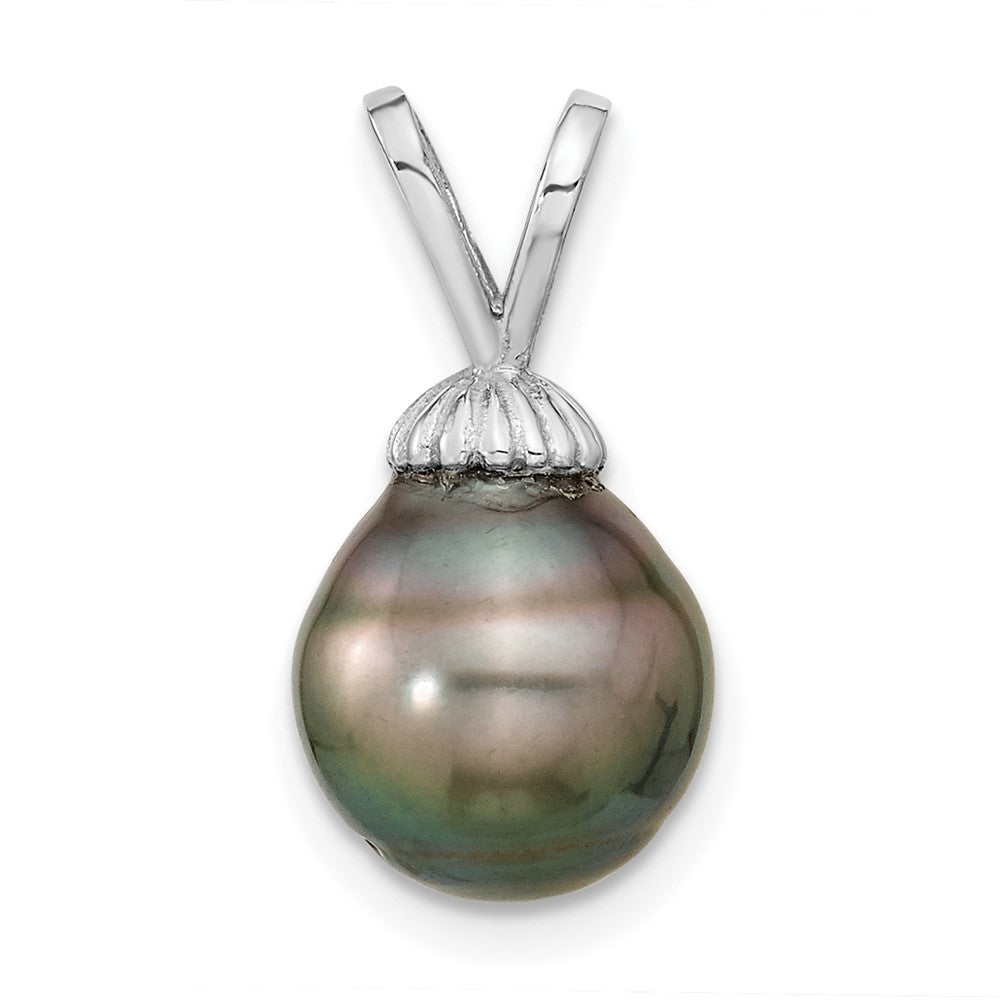 14k White Gold 9-10mm Teardrop Saltwater Cultured Tahitian Pearl Pendant