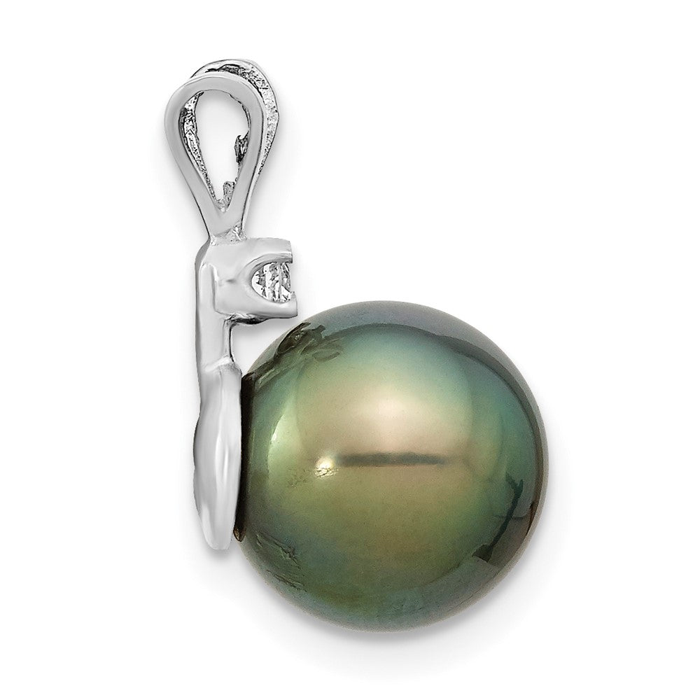 14k WG 10-11mm Round Saltwater Cultured Tahitian Pearl .05ct Dia. Pendant