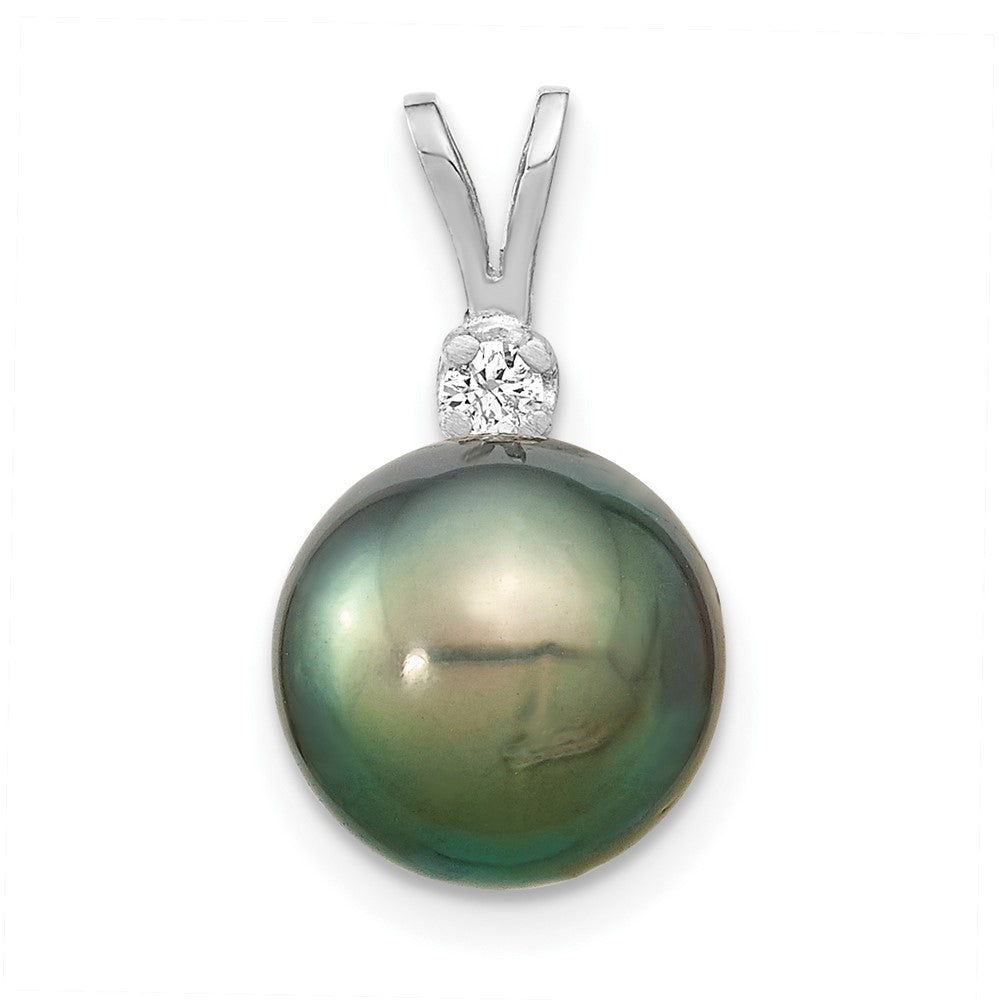 14k WG 10-11mm Round Saltwater Cultured Tahitian Pearl .05ct Dia. Pendant