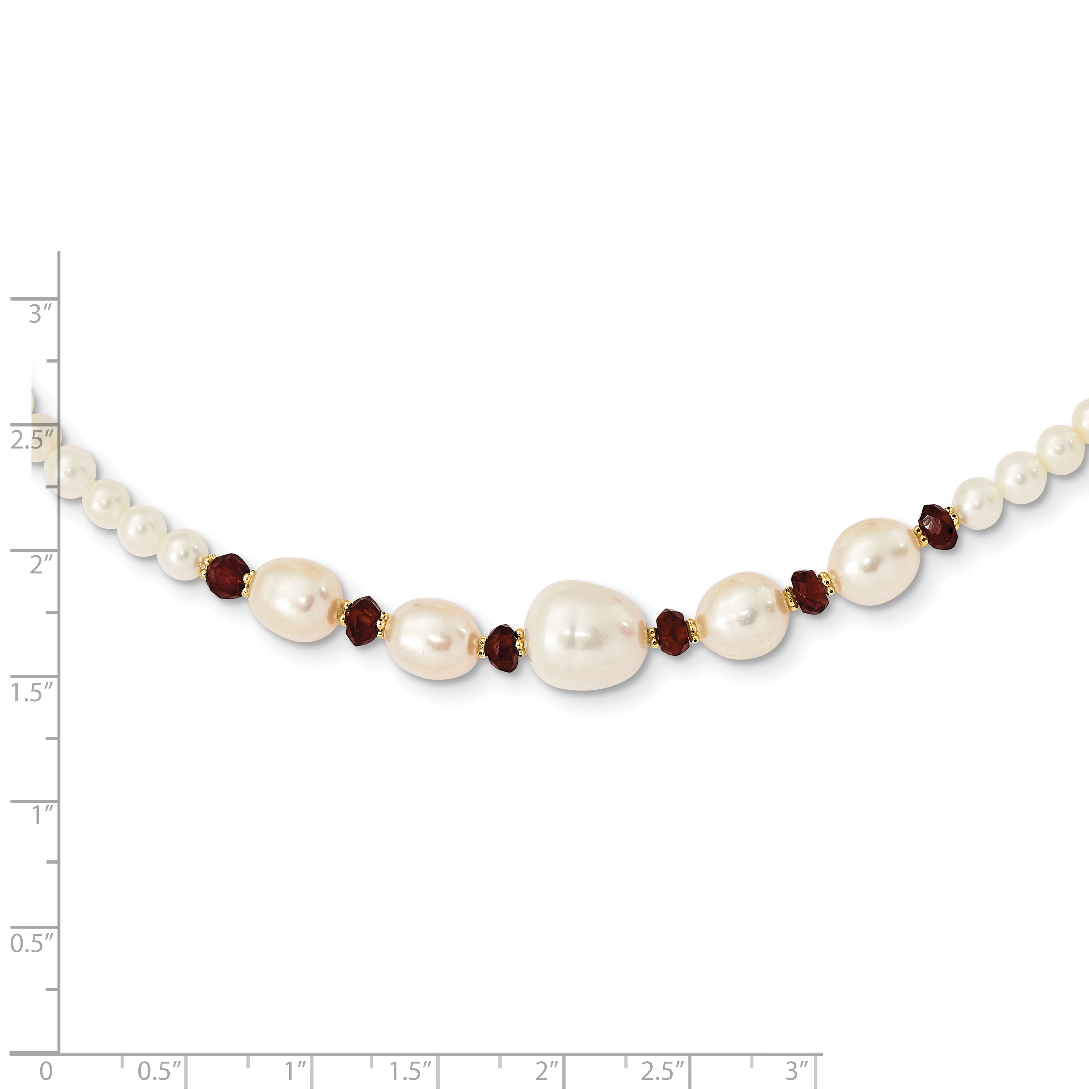 14k White Semi-Round Freshwater Cultured Pearl and Faceted 4.0GA Garnet Bead 18 inch Necklace