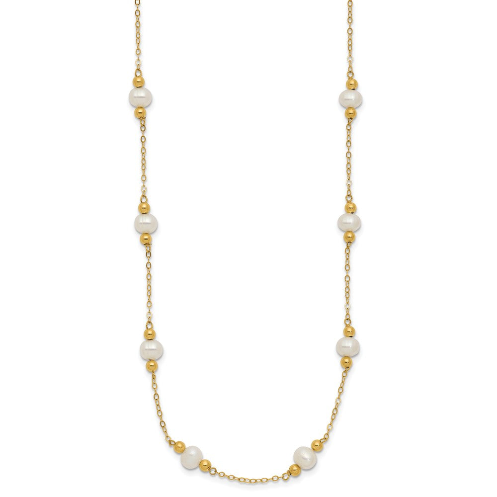 14K 5-6mm White Near Round FW Cultured Pearl Bead 12-station Necklace