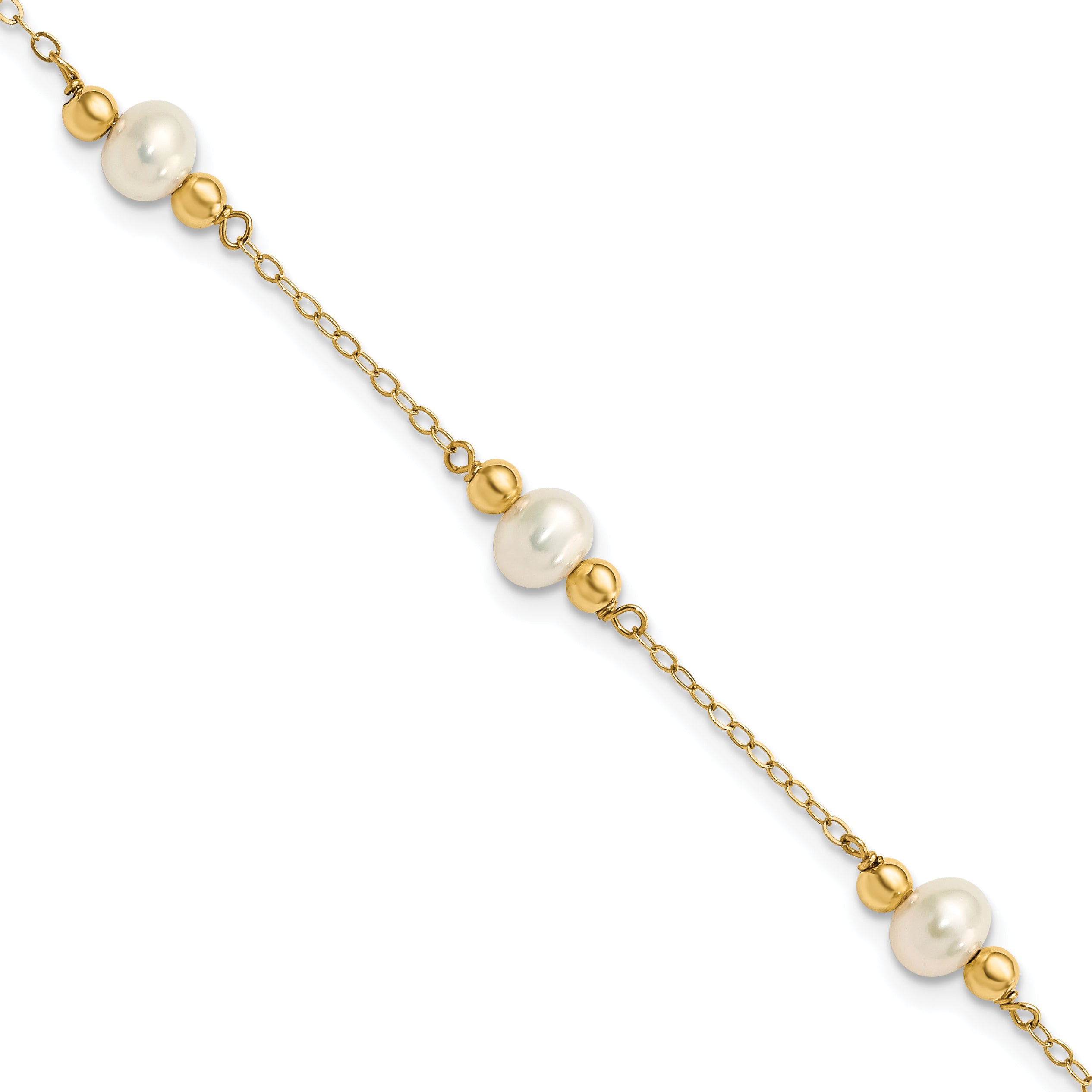 14k 5-6mm White Near-Round Freshwater Cultured Pearl Beaded 5-Station 7.5 inch Bracelet