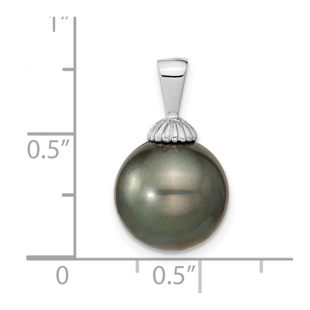 14k WG 11-12mm Black Round Saltwater Cultured Tahitian Pearl Pendant