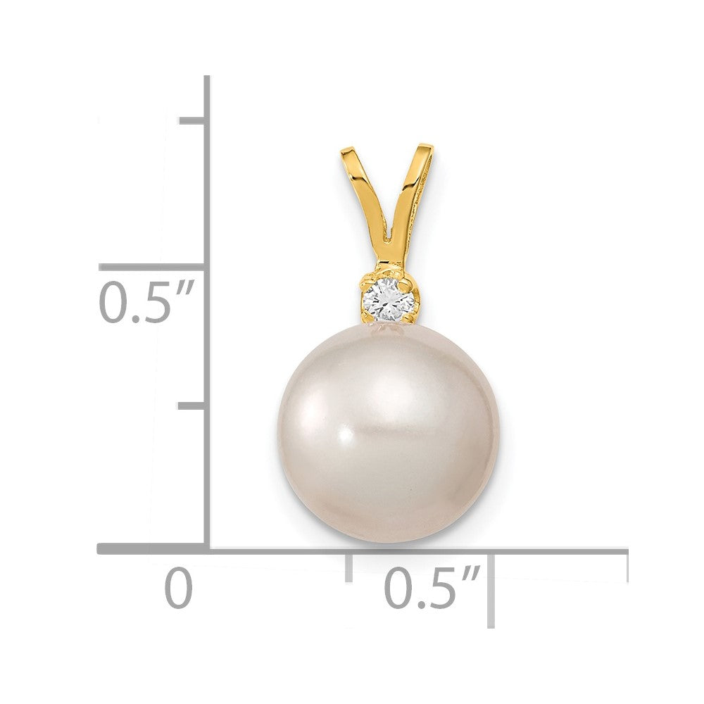 14k 9-10mm White Saltwater Cultured South Sea Pearl .05ct Diamond Pendant