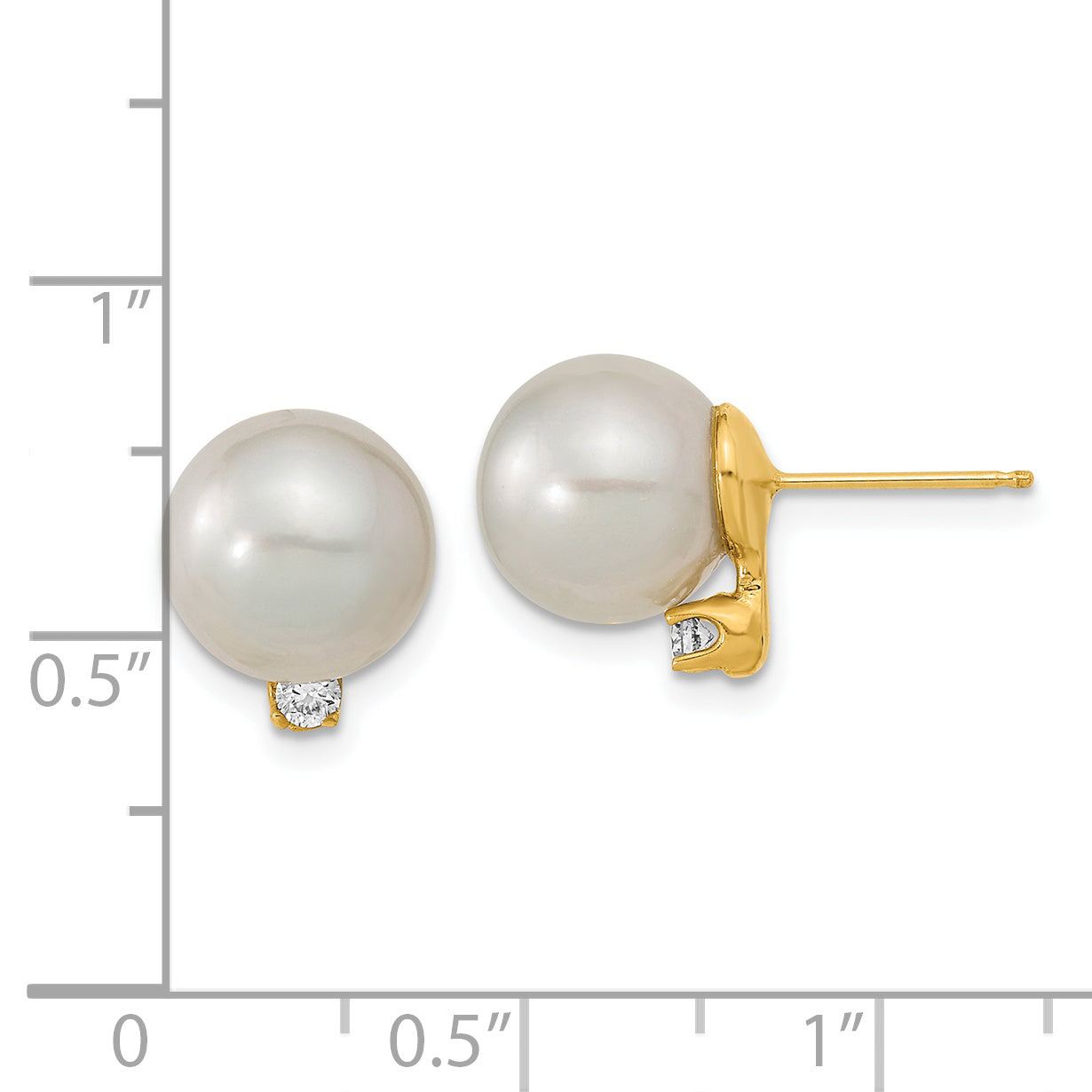 14K 9-10Mm White Saltwater Cultured South Sea Pearl .10Ct Dia Earrings