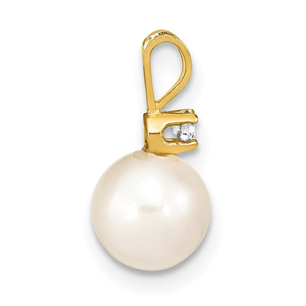 14k 7-8mm Round White Saltwater Akoya Cultured Pearl Diamond Pendant