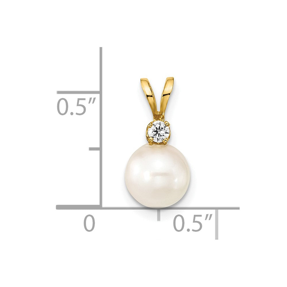 14k 7-8mm Round White Saltwater Akoya Cultured Pearl Diamond Pendant