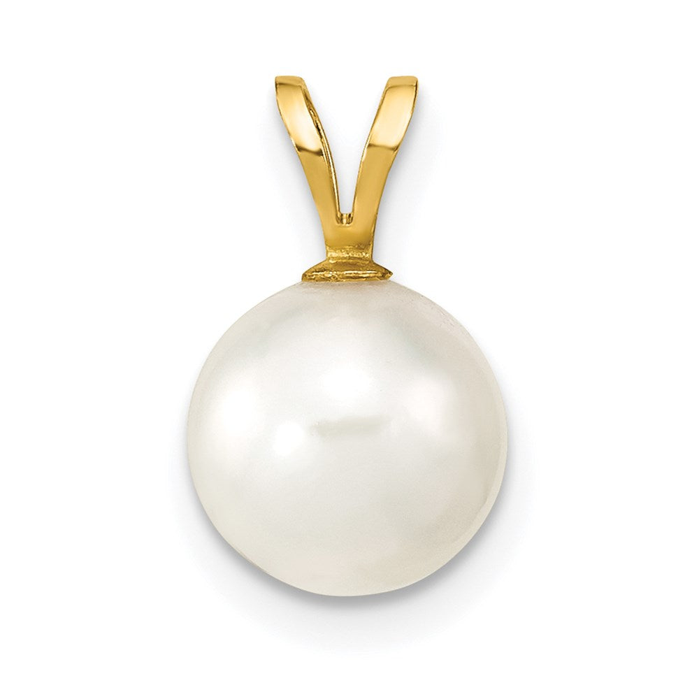 14k Gold 8-9mm Round White Saltwater Akoya Cultured Pearl Pendant