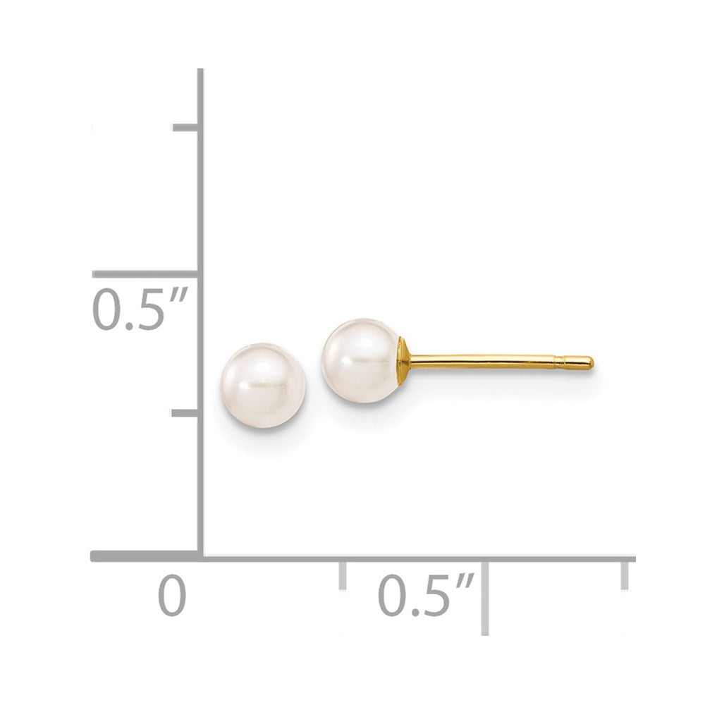 14k 3-4mm Round White Saltwater Akoya Cultured Pearl Stud Post Earrings