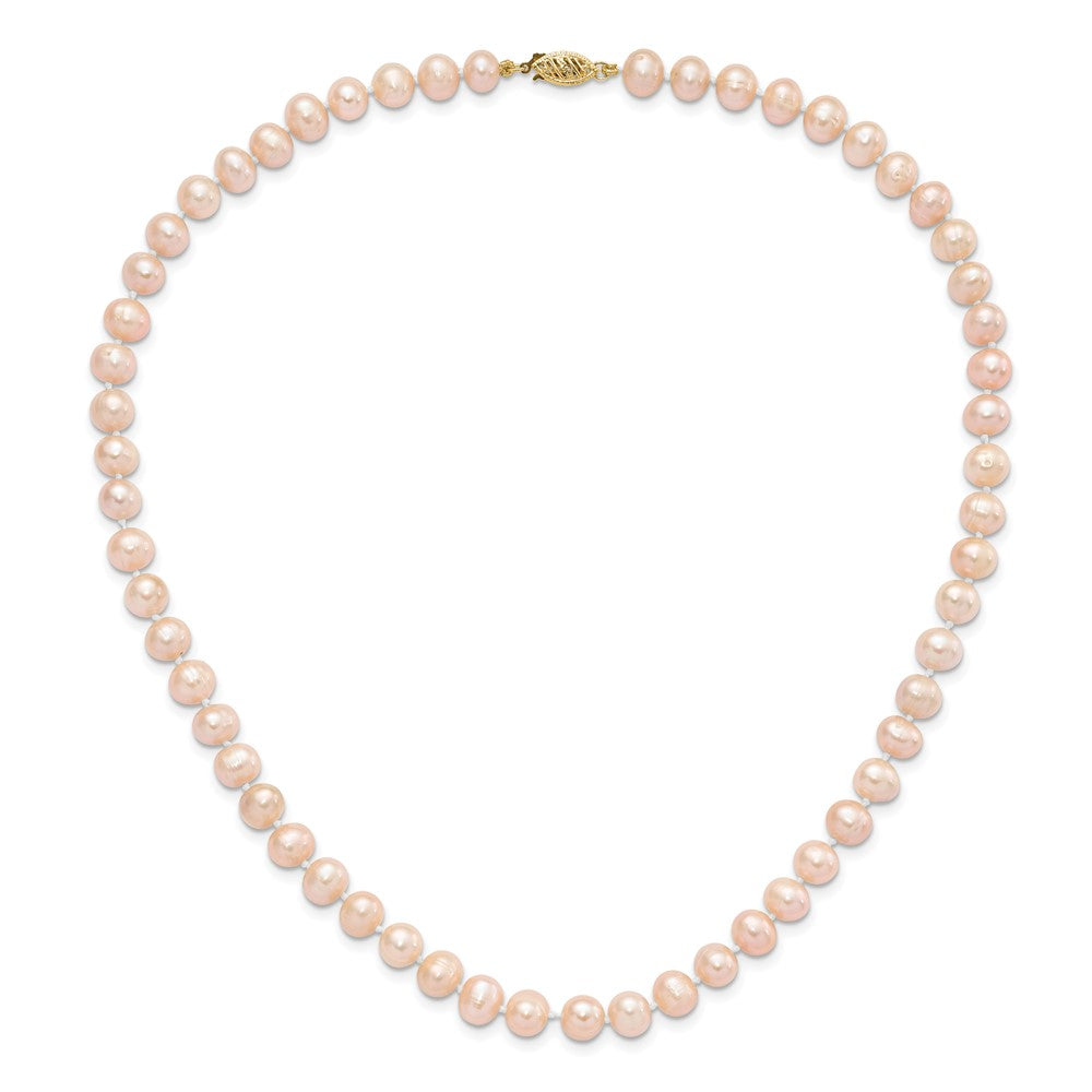 14k 7-8mm Near Round Pink FWC Pearl Necklace and Button Earring Set