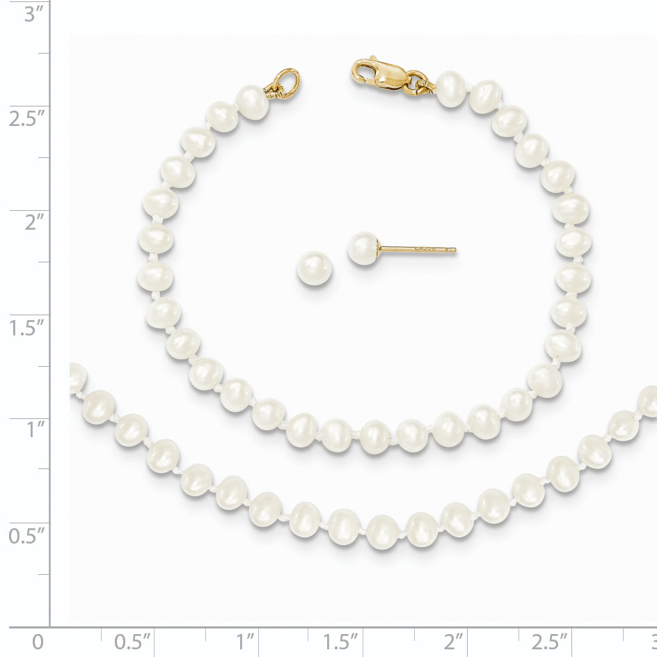 14K 3-4Mm Fw Cultured Pearl 14In Necklace, 5In. Bracelet & Earring Set