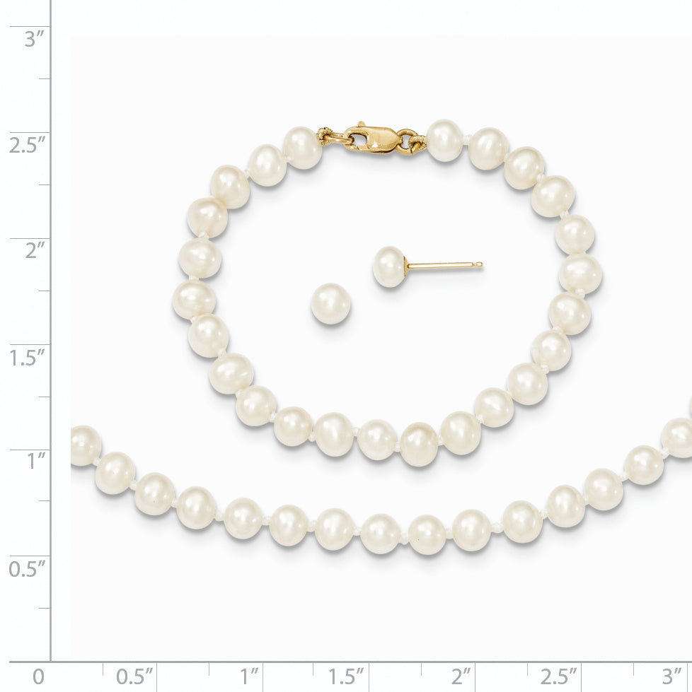 14K 4-5Mm Fw Cultured Pearl, 14In Necklace, 5 Bracelet & Earring Set