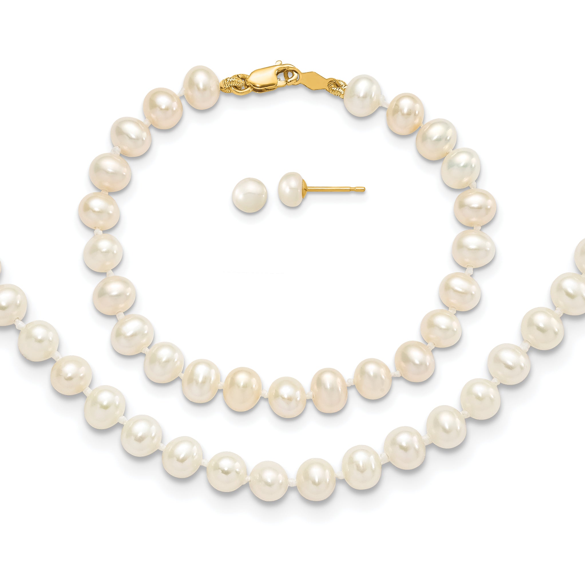 14K 4-5Mm Fw Cultured Pearl, 14In Necklace, 5 Bracelet & Earring Set