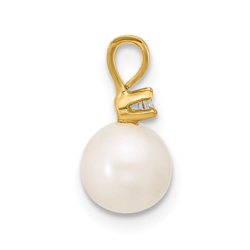 14k 6-7mm Round White Freshwater Cultured Pearl Diamond Pendant