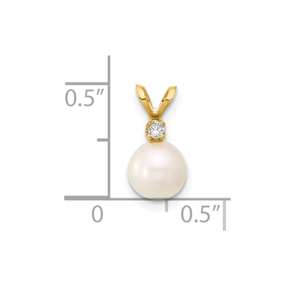 14k 6-7mm Round White Freshwater Cultured Pearl Diamond Pendant