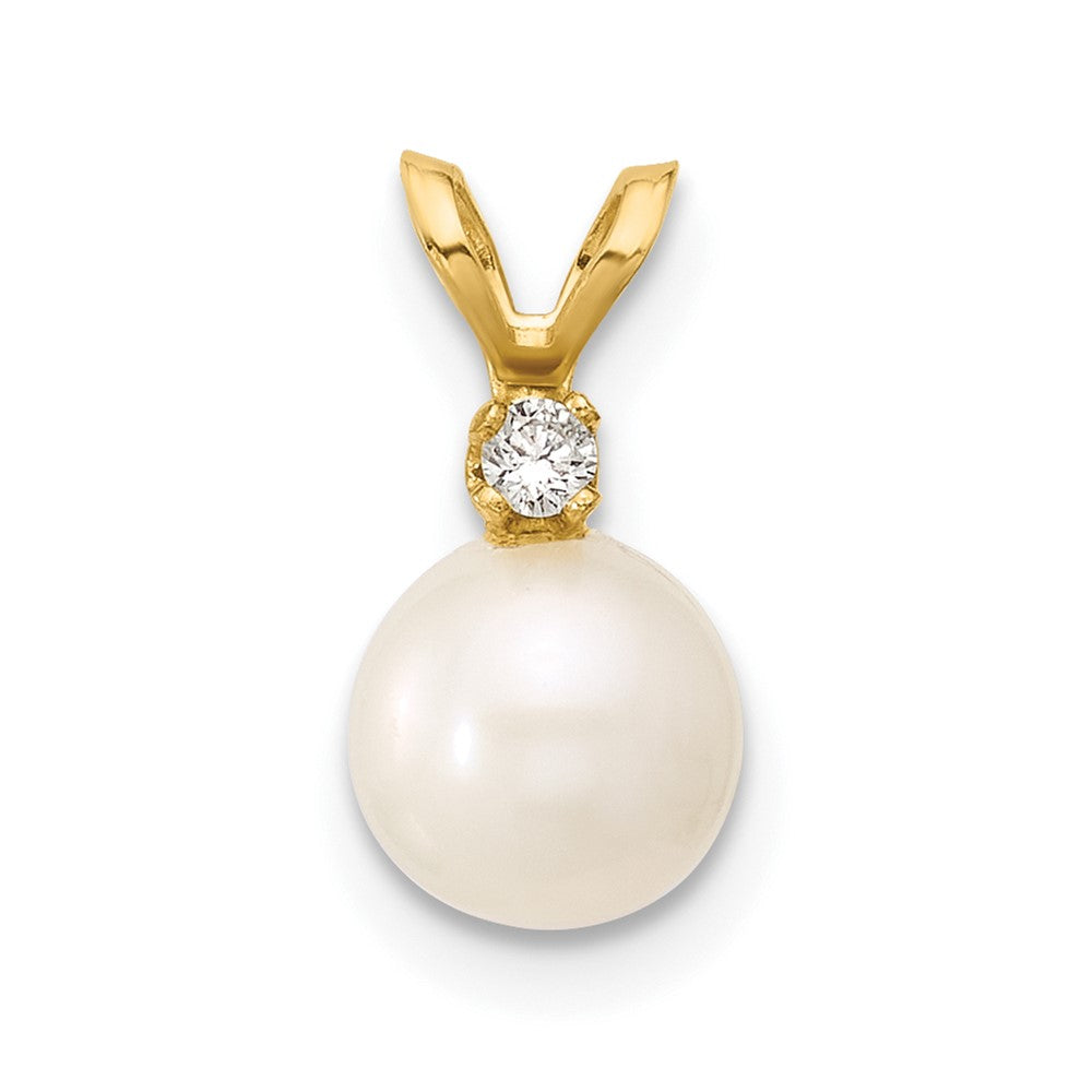 14k 6-7mm Round White Freshwater Cultured Pearl Diamond Pendant