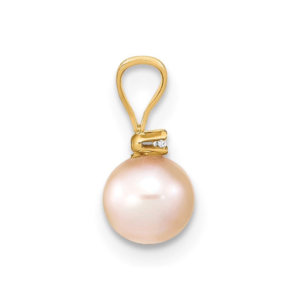 14k 5-6mm Round Pink Freshwater Cultured Pearl Diamond Pendant