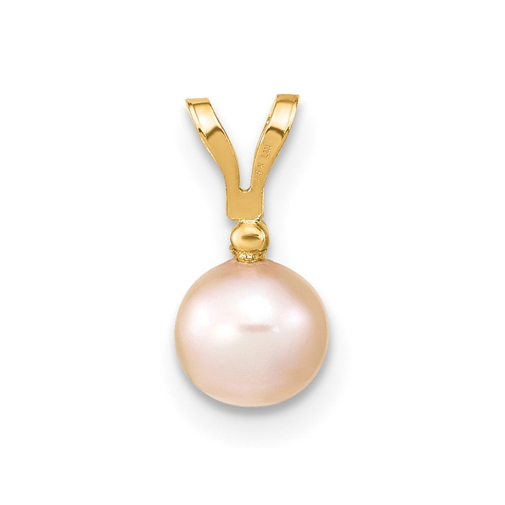 14k 5-6mm Round Pink Freshwater Cultured Pearl Diamond Pendant