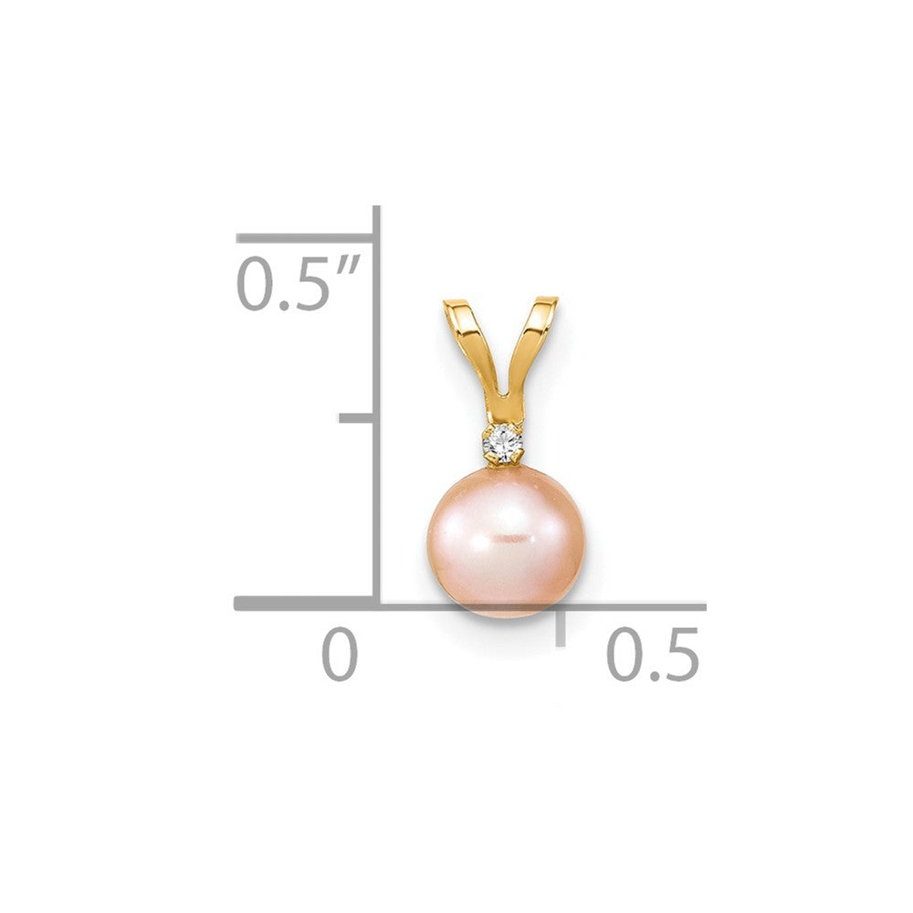 14k 5-6mm Round Pink Freshwater Cultured Pearl Diamond Pendant