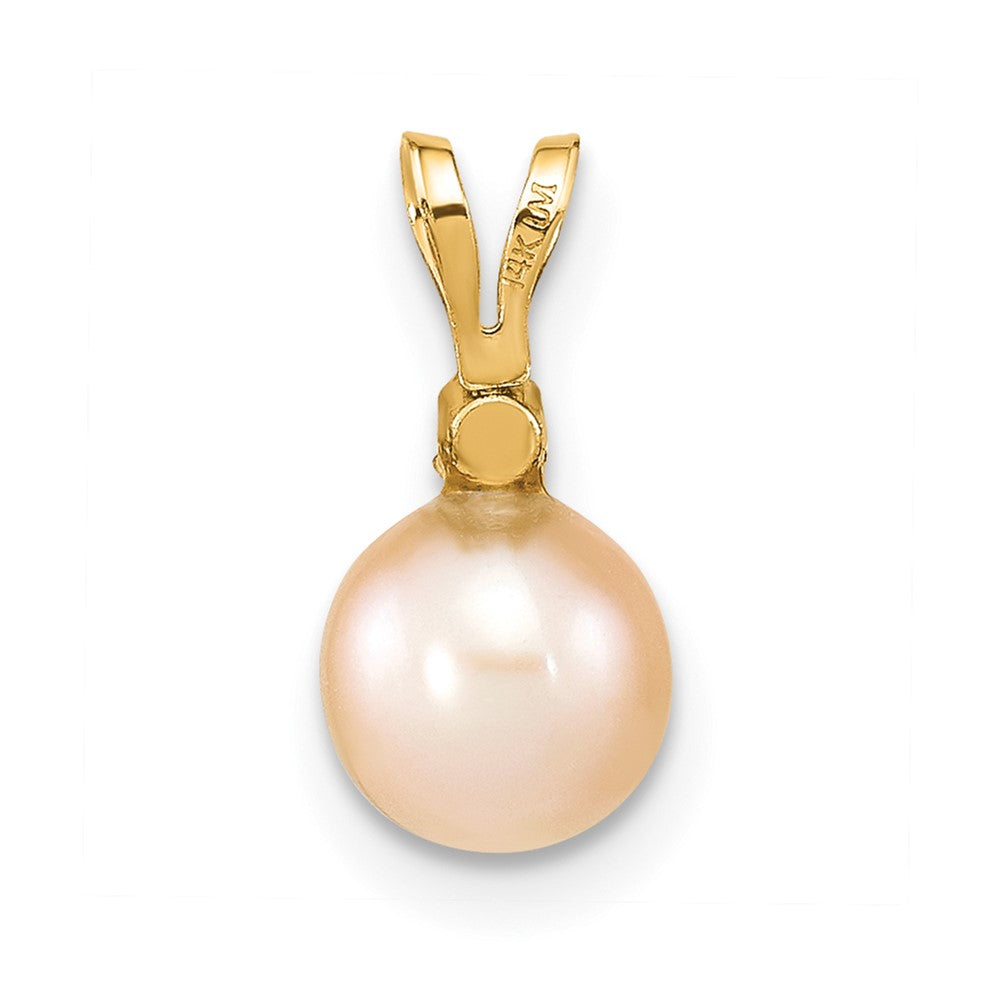 14k 6-7mm Round Pink Freshwater Cultured Pearl Diamond Pendant