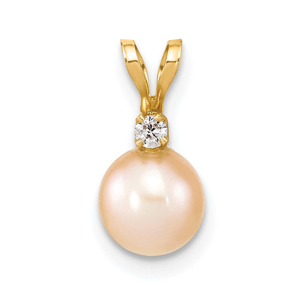 14k 6-7mm Round Pink Freshwater Cultured Pearl Diamond Pendant