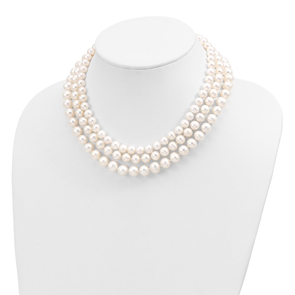 14k 8-9mm White Near Round FW Cultured Pearl 3-Strand Necklace