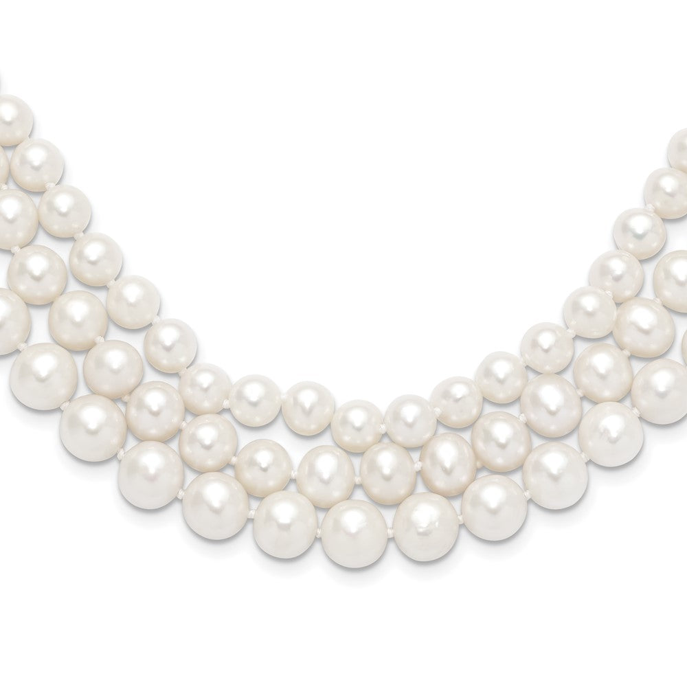 14k 8-9mm White Near Round FW Cultured Pearl 3-Strand Necklace
