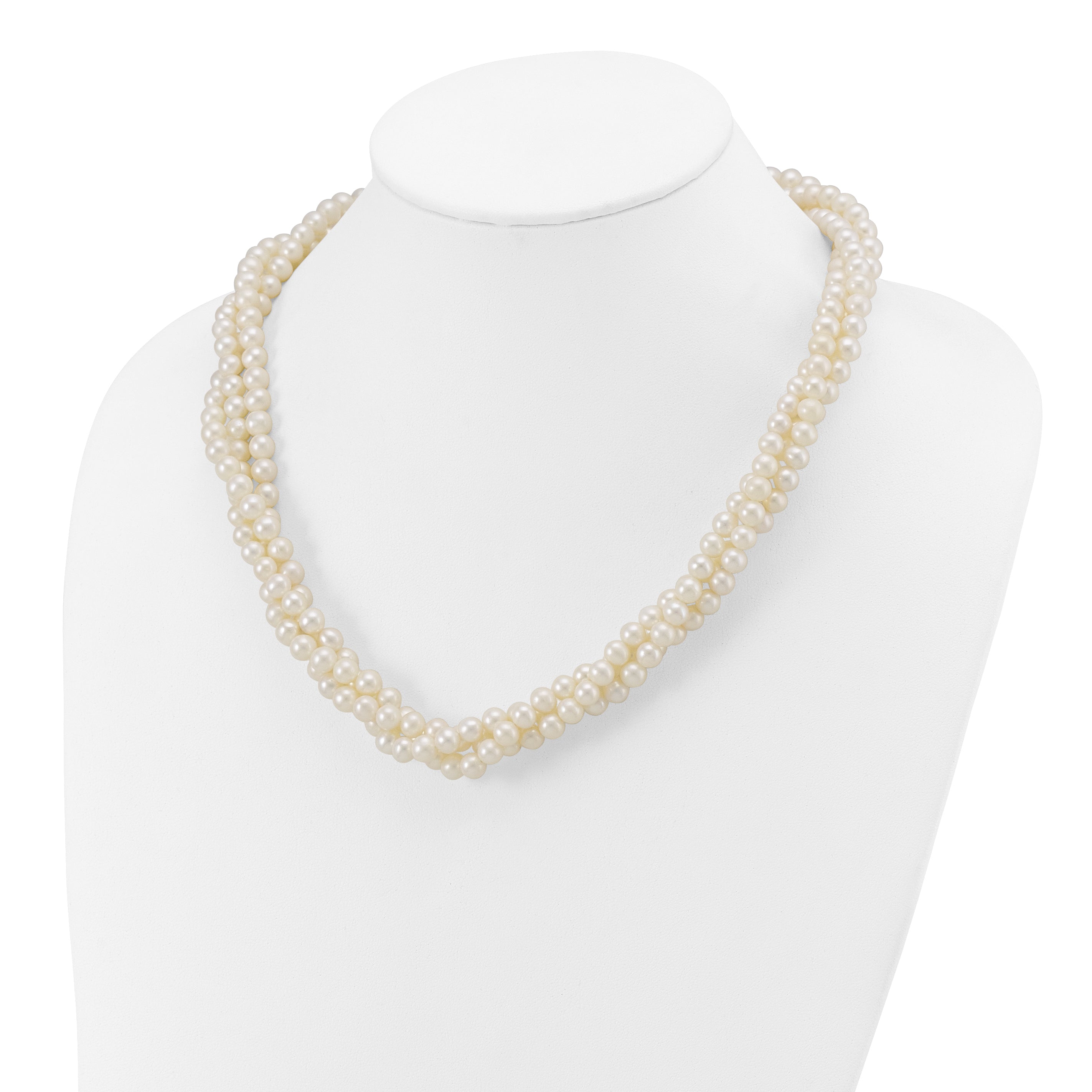 14K 6-7Mm White Near Round Fw Cultured Pearl 3-Strand Necklace