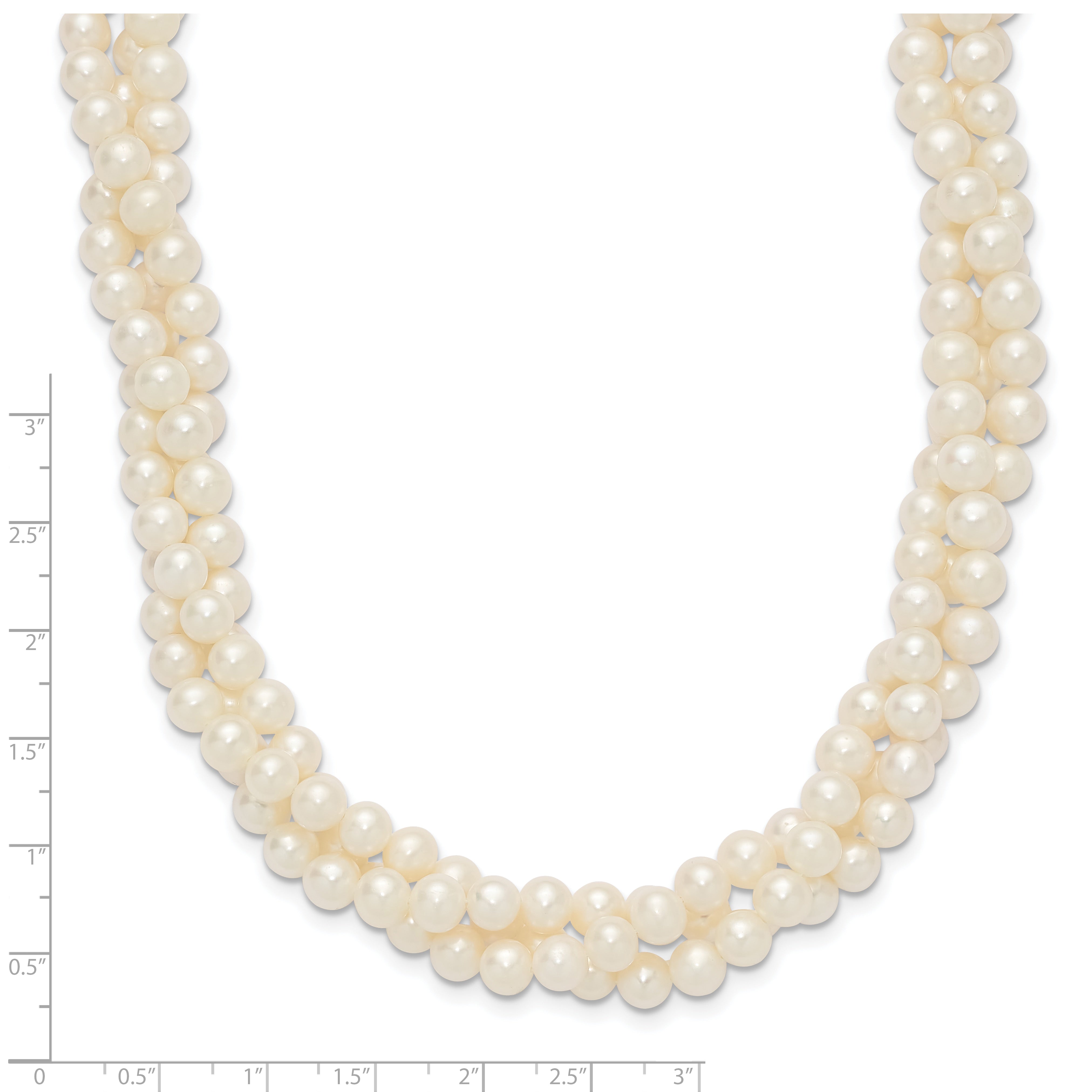 14K 6-7Mm White Near Round Fw Cultured Pearl 3-Strand Necklace