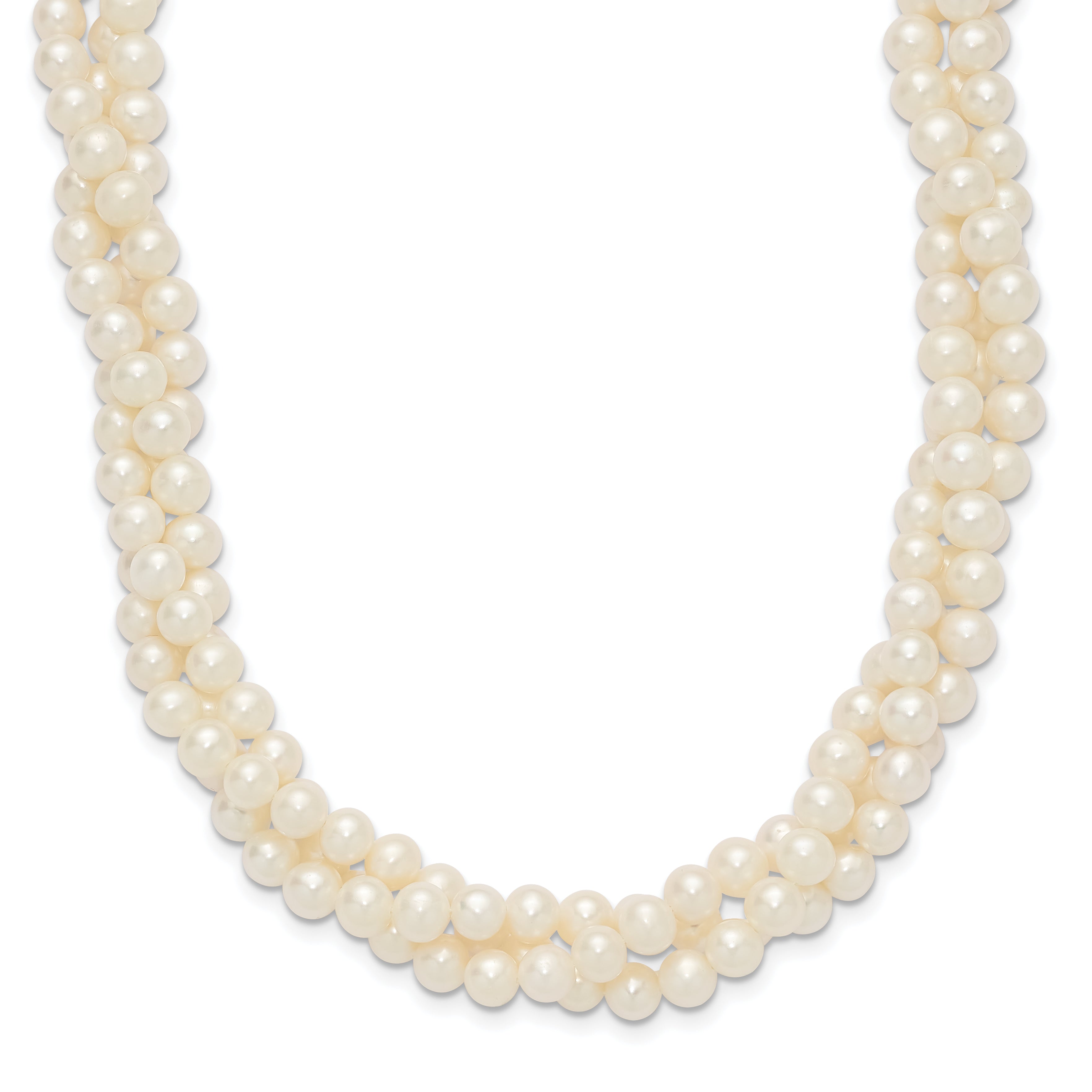 14K 6-7Mm White Near Round Fw Cultured Pearl 3-Strand Necklace